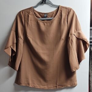 SHEIN Brown Ruffle Sleeve Blouse